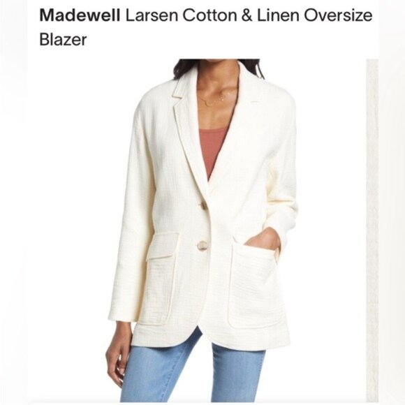 Madewell Cotton-Linen Relaxed Larsen Blazer in a cream color Size Large NWOT - Picture 15 of 15